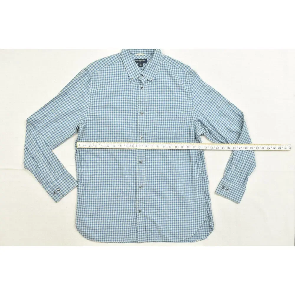 Banana Republic Men's Size L Blue Gingham Cotton Button Down Long Sleeve Shirt